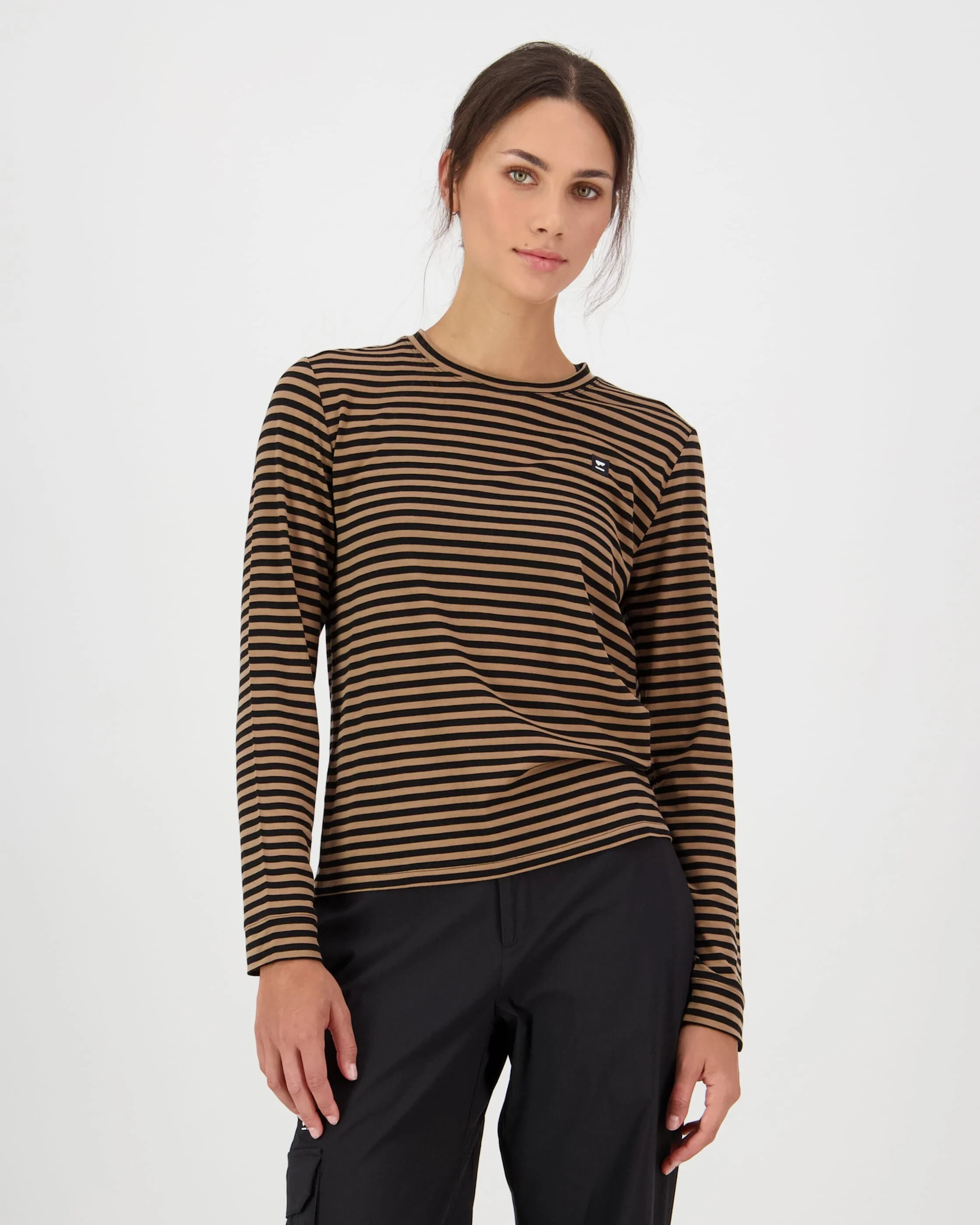 Icon Merino Long Sleeve - Stripe Toffee | Women's Long Sleeve Top