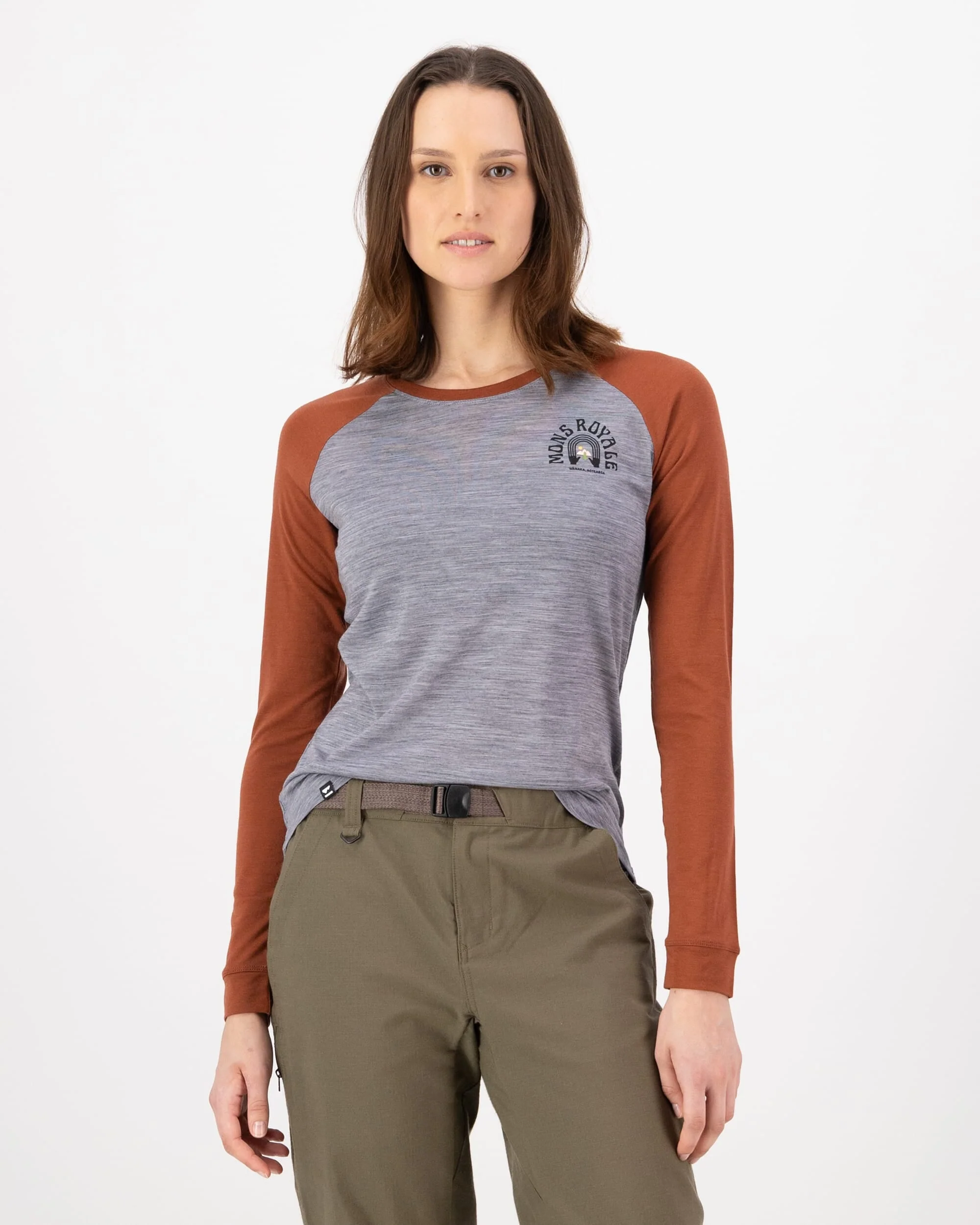 Icon Merino Raglan Long Sleeve - Sienna / Grey Heather | Women's Long Sleeve Top